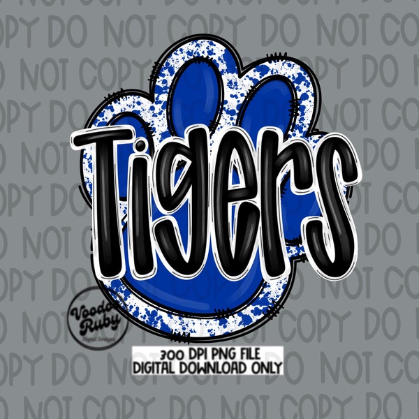 Tigers PNG Design Sublimation Hand Drawn Digital Download Football PNG Paw Blue White Tigers Football Mascot DTF Printable