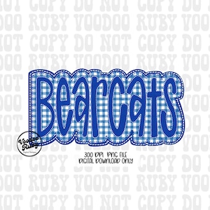 Blue Bearcats Mascot Design: Hand-Drawn Faux Embroidery PNG Patch (Digital Download