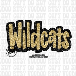 Wildcats Mascot PNG: Black & Gold Glitter Design (Digital Download)