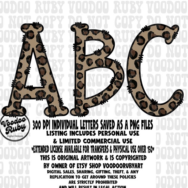 Leopard Sublimation Alphabet PNG Bundle Leopard Doodle Letters Hand Drawn Alpha Pack Digital Design Download Leopard Design DTF Printable