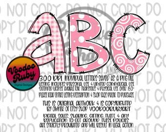 Pink and White Doodle Letters Design Bundle, Sublimation Alphabet PNG (Digital Download)