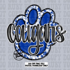Cougars Paw Print PNG: Blue & White Mascot Design (Digital Download)