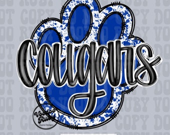 Cougars Paw Print PNG: Blue & White Mascot Design (Digital Download)