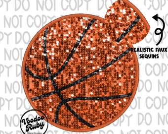 Patch de basket-ball à sequins : sublimation de fausses broderies PNG (téléchargement numérique)