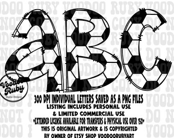 Soccer Doodle Letters: PNG Alphabet Bundle (Digital Download)
