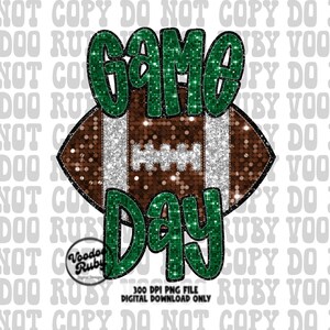 Green Game Day Football PNG: Glitter Mascot, Sublimation Design (Digital Download)