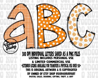 Doodle Football Alphabet PNG Bundle: Orange & White Letters (Digital Download)