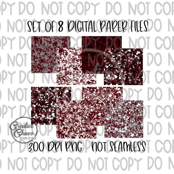 Maroon White Splatter PNG Diseño Papel Digital PNG Paquete Sublimación Dibujado a mano Descarga digital Imprimible DTF Granate y Gris png