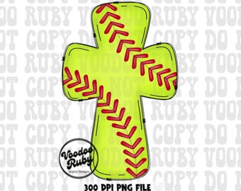 Cruz cristiana de sóftbol PNG: Clip art deportivo dibujado a mano (descarga digital)