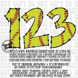 Softball PNG Doodle Numbers Bundle Hand Drawn Numbers Softball PNG Digital Download Sublimation Softball Numbers DTF Printable