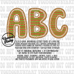 Weihnachten Lebkuchen Alphabet PNG Design Bundle, Sublimation Hand gezeichnet digitaler Download, Urlaubskeks DTF druckbare Clip Art
