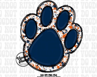 Blue Orange Paw Print PNG: Mascot Football Clip Art (Digital Download)