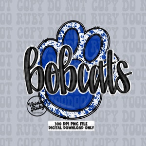 Bobcats Paw Print PNG Design Sublimação Desenhado à Mão Download Digital Futebol PNG Pata Azul Bobcats DTF Imprimível
