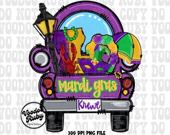 Design PNG di un camion del Mardi Gras, clipart di gamberi di fiume della Louisiana per sublimazione (download digitale)