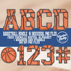 Basketball Buchstaben PNG Bundle: Faux Chenille Alphabet, Zahlen (Digitaler Download