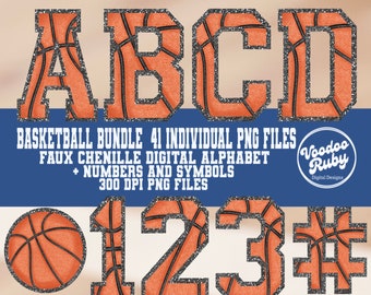 Lot de lettres de basket-ball PNG : alphabet imitation chenille, chiffres (téléchargement numérique