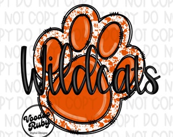 Wildcats Paw Print PNG: Orange & White Sublimation Design (Digital Download)