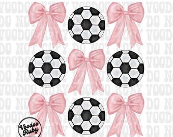 Pink Bow Soccer PNG Design Coquette Aesthetic Pink Ribbon PNG Faux Soft Girl Preppy Pink Girly DTF Ribbon Sublimation Digital Download