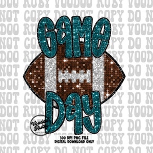 Teal Football PNG: Game Day Mascot, Faux Embroidery (Digital Download