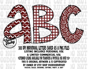 Maroon Doodle Alphabet PNG Bundle: Hand-Drawn Letters (Digital Download)