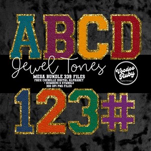 Jewel Tone Chenille Buchstaben PNG Bündel: Sport Alphabet, Zahlen Clip Art (Digitaler Download)