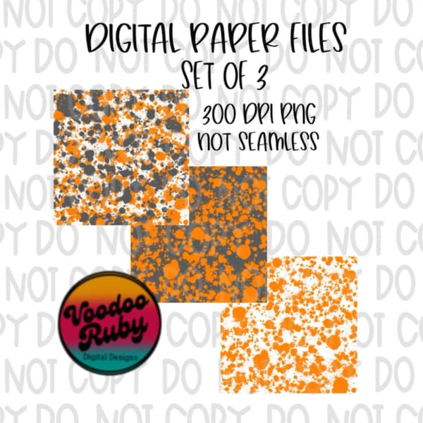 Orange and White Paint Splatter Paint Digital Paper PNG Bundle Sublimation Hand Drawn Digital Download Football PNG DTF Printable