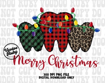 Christmas Teeth PNG: Buffalo Plaid & Leopard Print (Digital Download)