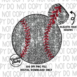 Sequins Baseball PNG Design: Hand Drawn Sublimation Faux Appliqué Clip Art (Digital Download)