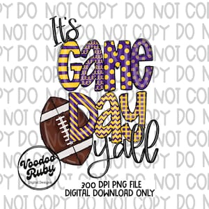 Game Day Y&#39;all PNG: Purple and Gold Football Design (Digital Download)
