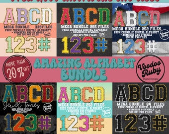 Sport Alphabet PNG Design Bundle: Faux Chenille Buchstaben & Zahlen Sublimation (Digitaler Download)