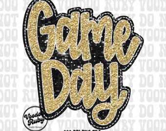 Sequin Game Day PNG Design: Black & Gold Embroidery Clipart (Digital Download)