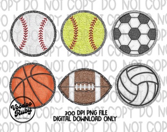 Sports Balls PNG Design Bundle, Sublimation Hand Drawn Digital Download, DTF Printable Clip Art