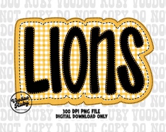 Yellow Gold Lions Mascot Design: PNG Faux Embroidery Patch Sublimation (Digital Download)