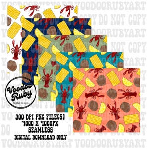 Crawfish Boil Seamless PNG: Louisiana Pattern (Digital Download)