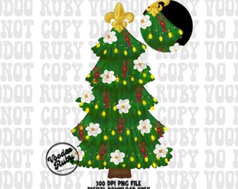 Hand Drawn Cajun Christmas Tree PNG | Louisiana Holiday Sublimation Download