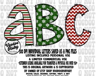 Christmas Doodle Alphabet PNG Bundle: Hand-Drawn Letters (Digital Download)