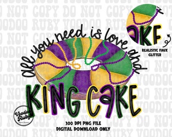 Torta del Re di Mardi Gras PNG: Design disegnato a mano con glitter (download digitale)