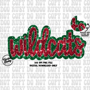 Christmas Wildcats Sequin Sublimation Design: Faux Embroidery PNG (Digital Download)