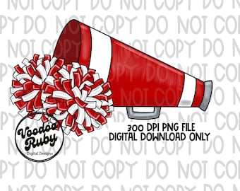 Conception de porte-voix Cheer rouge et blanc : clipart PNG pour sublimation Cheer dessinés à la main (téléchargement numérique)