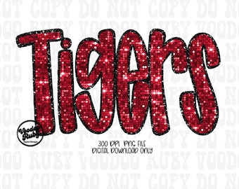 Red Tigers Mascot Design: Faux Sequins Patch PNG Sublimation Clip Art (Digital Download)
