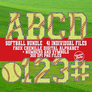Softball Alphabet & Zahlen PNG Bundle: Chenille Buchstaben, Sport Clip Art (Digitaler Download)