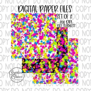 Neon Paint Splatter PNG: Hand Drawn Digital Paper (Digital Download)