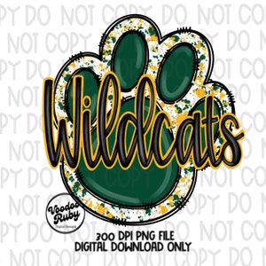 Wildcats PNG Design Sublimation Hand Drawn Digital Download Football PNG Green Gold Wildcats png Mascot DTF Printable Clip Art