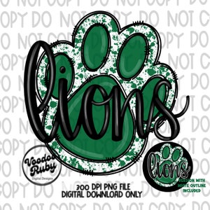 Lions Football Mascot PNG: Hand Drawn Paw Print (Digital Download)