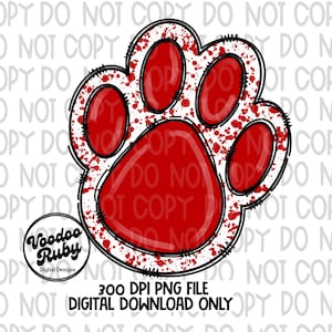 Red Paw Print PNG: Hand-Drawn Sublimation Design (Digital Download)