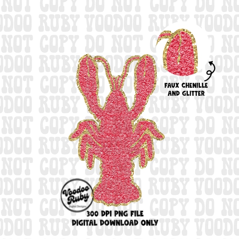 May include: A pink and gold glitter lobster with a faux chenille texture. The image includes the text "Faux Chenille and Glitter".