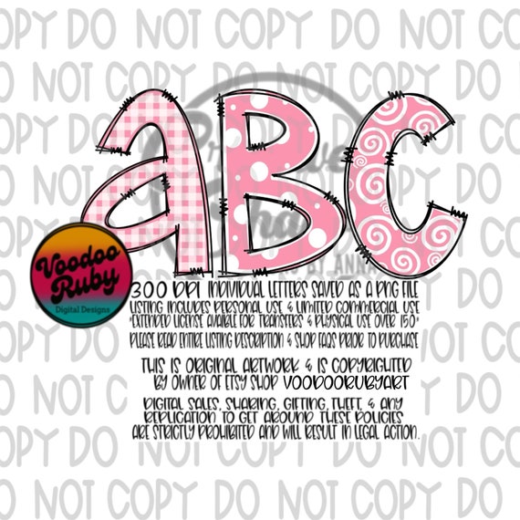 Pink Doodle Letters PNG Alphabet: Hand Drawn Alpha Pack (Digital Download)