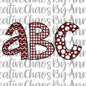 Maroon Doodle Letters PNG Alphabet Bundle Maroon White Hand Drawn Alpha Pack Digital Download Doodle Alphabet PNG Sublimation DTF