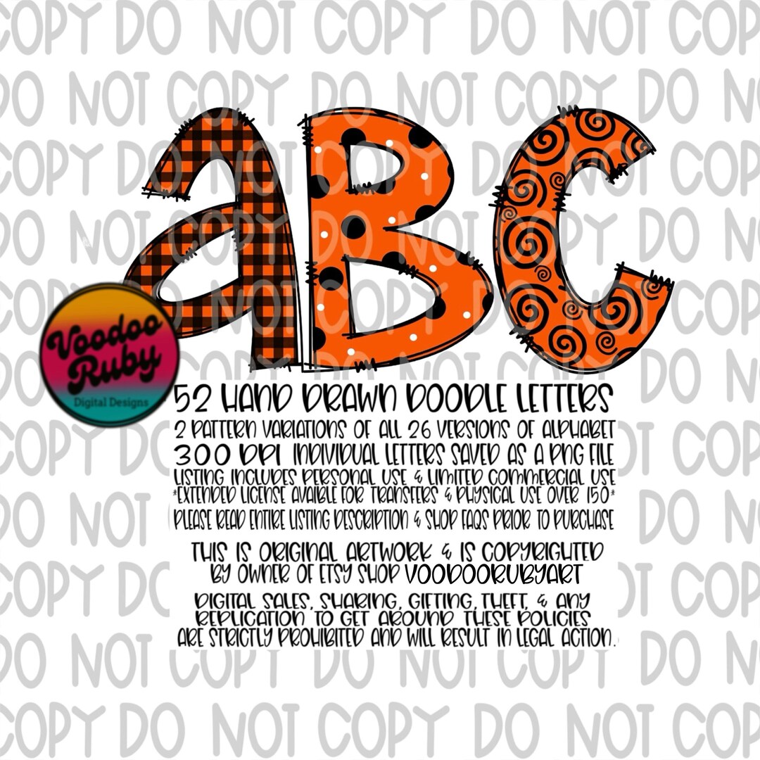 Doodle Letters PNG Alphabet: Orange Black Hand Drawn Font (digital ...