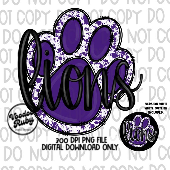 Lions Football PNG: Purple Paw Mascot Design (Digital Download)